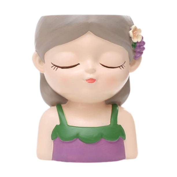 Maceta de mesa con diseño de niña de dibujos animados shamjiam maceta decorativa de resina Violeta gris