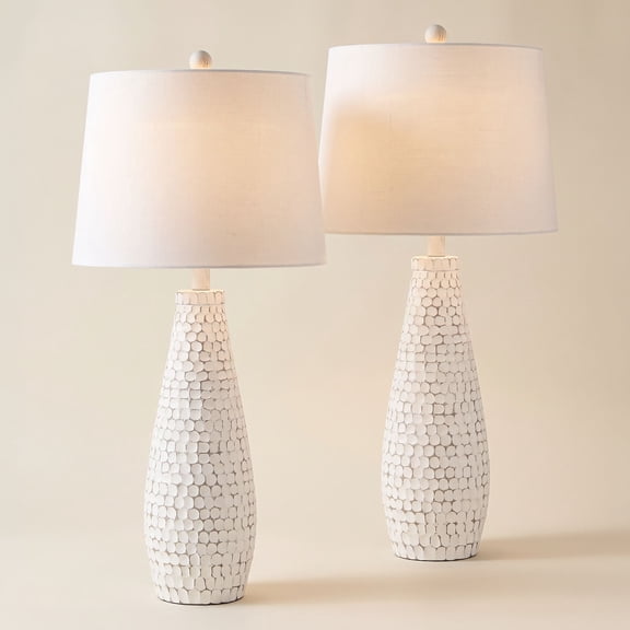 Possini Euro Design 29 1/2" Tall Modern Coastal End 3-Way Table Lamps Set of 2 USB Port Whitewash Ceramic White Shade Living Room Charging