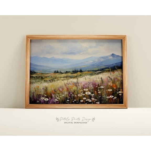 Vintage Wildflower Field Print, Rustic Spring Landscape Home Decor #2156, Unframed Poster Size 8x12