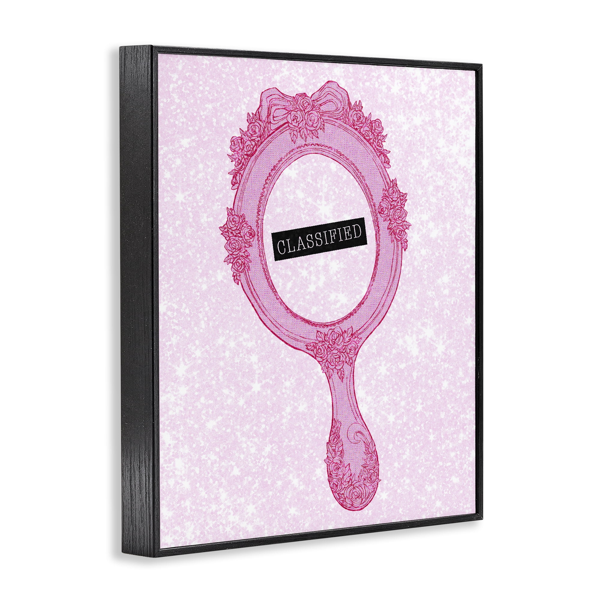 Stupell Industries Classified Ornate Pink Mirror Black Framed Giclee Art, design by Ziwei Li