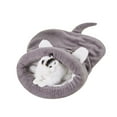 thumbnail image 1 of Casa acogedora para gatos en invierno, bolsa de dormir semicerrada, diseño cálido, tamaño grande, color gris, material suave de terciopelo y algodón PP, ideal para un sueño profundo., 1 of 7