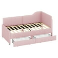 thumbnail image 6 of MODERNLUXE Twin Size Daybed,Upholstered L-Shaped Sofabed with 2 Storage Drawers and Wood Slat Support,Pink, 6 of 7