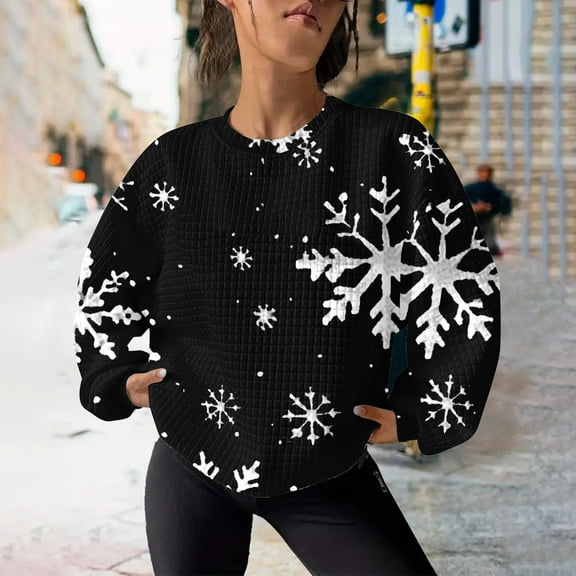 WXLWZYWL Womens Ugly Christmas Sweater Funny Sweatshirts Holiday 3D Print Trendy Cute Long Sleeve Pullover 2024 Loose Christmas Sweaters Pullover