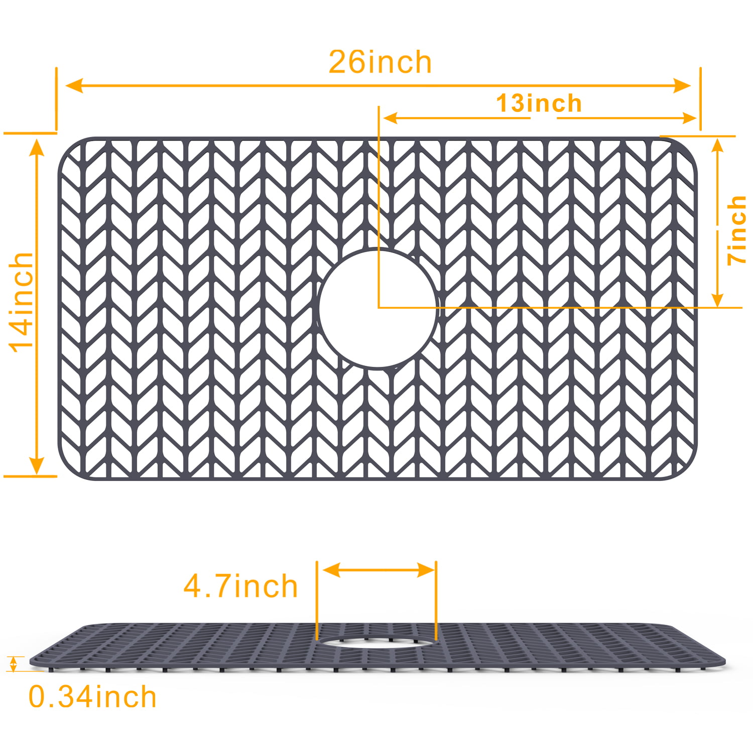 Silicone Sink Mat 26''x14'' Kitchen Sink Protector Mat With DIY Drain Hole,  Grey Farmhouse Silicone Sink Mat Protector 1pcs Kitchen Sinks Accessories