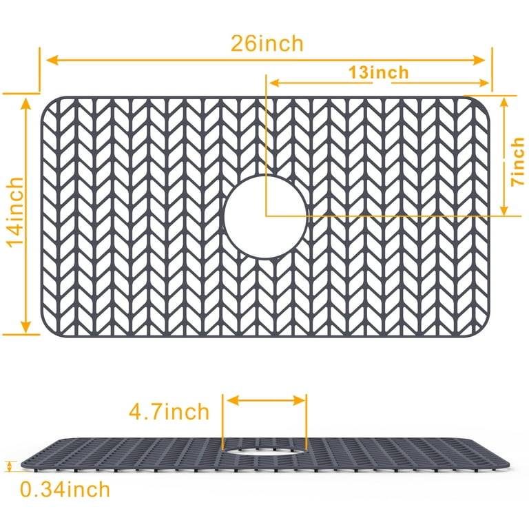  JUSTOGO Sink Protectors for Kitchen Sink,Silicone Sink Mat Grid  Accessory 26 x 13 ,1 PCS Non-slip Grey Sink Mats for Bottom of Kitchen  Farmhouse Stainless Steel Porcelain Sink : Tools 