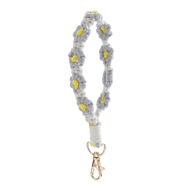 Llavero Bohemio de Flores Tejidas a Mano con Colores Contrastantes, Pulsera y Colgante para Teléfono.