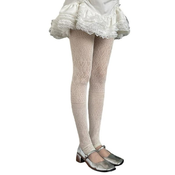 JZROCKER Women French Styles Footless Tights Lace Stocking Vintage Geometric Patterned Pantyhose Hollowed Mesh Leggings Hosiery