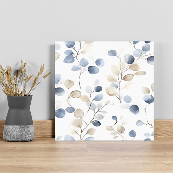 Blue Brown Botanical Wall Art Painting on Canvas, Summer Leaves Watercolor Elegant Canvas Art Home Prints Wall Art Framed Modern Artwork for Living Room Bedroom Wall Decor 8x8in