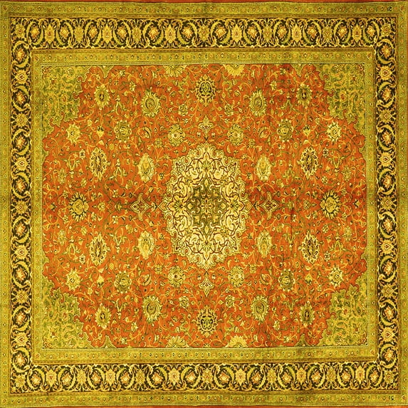Ahgly Company Machine Washable Indoor Square Persian Yellow Traditional Area Rugs, 6' Square