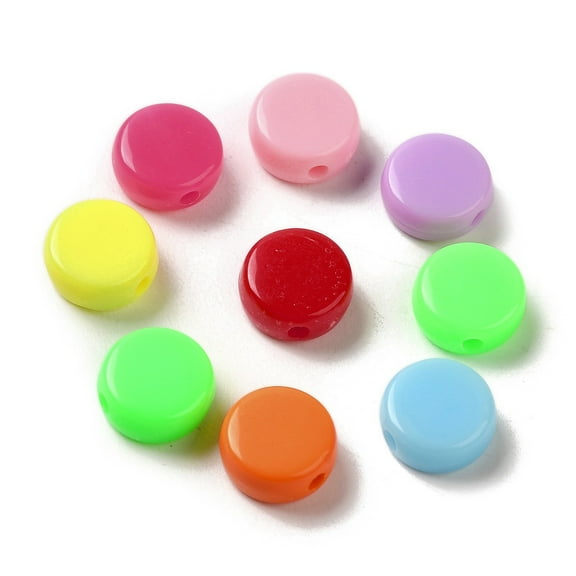 100 pc Opaque Acrylic Beads Flat Round Mixed Color 10x5mm Hole: 1.8mm