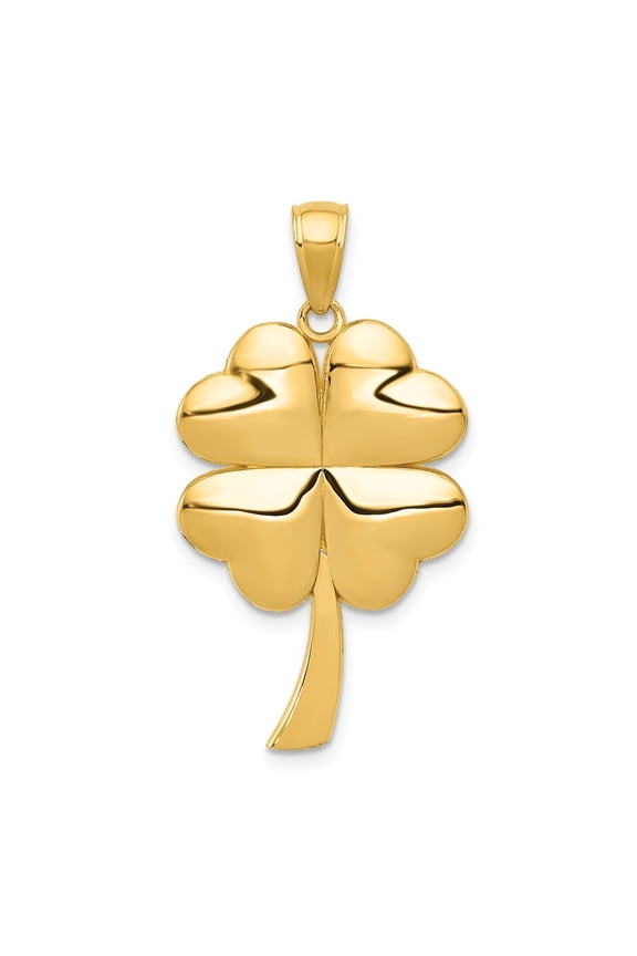 Real 14kt Yellow Gold Solid Polished 4-Leaf Clover Pendant; for Adults and Teens; for Women and Men