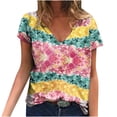 thumbnail image 2 of Hauts d'Été Grande Taille pour Femmes Tendance Femmes Blouse Imprimée d'Été T-Shirts Décontractés à Col en V Manches Courtes T-Shirts Hauts T-Shirt à Col en V Femmes en Liquidation, 2 of 5
