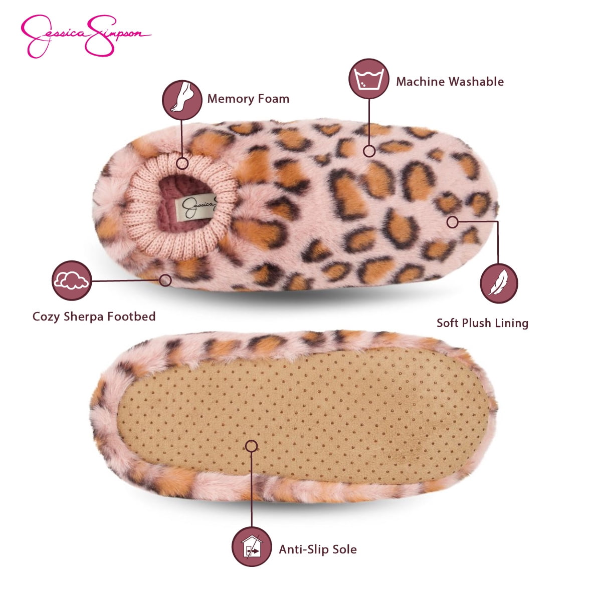 Jessica Simpson Plush Fleece Lined Slipper Socks - Anti-Slip Sole, Mommy & Me Set, Cozy House Shoes For Women & Girls