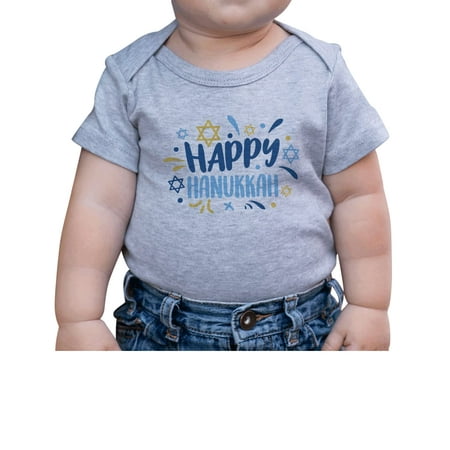 

7 ate 9 Apparel Kids Happy Hanukkah Shirts - Happy Hanukkah Celebration - Grey Onepiece 12-18 Months