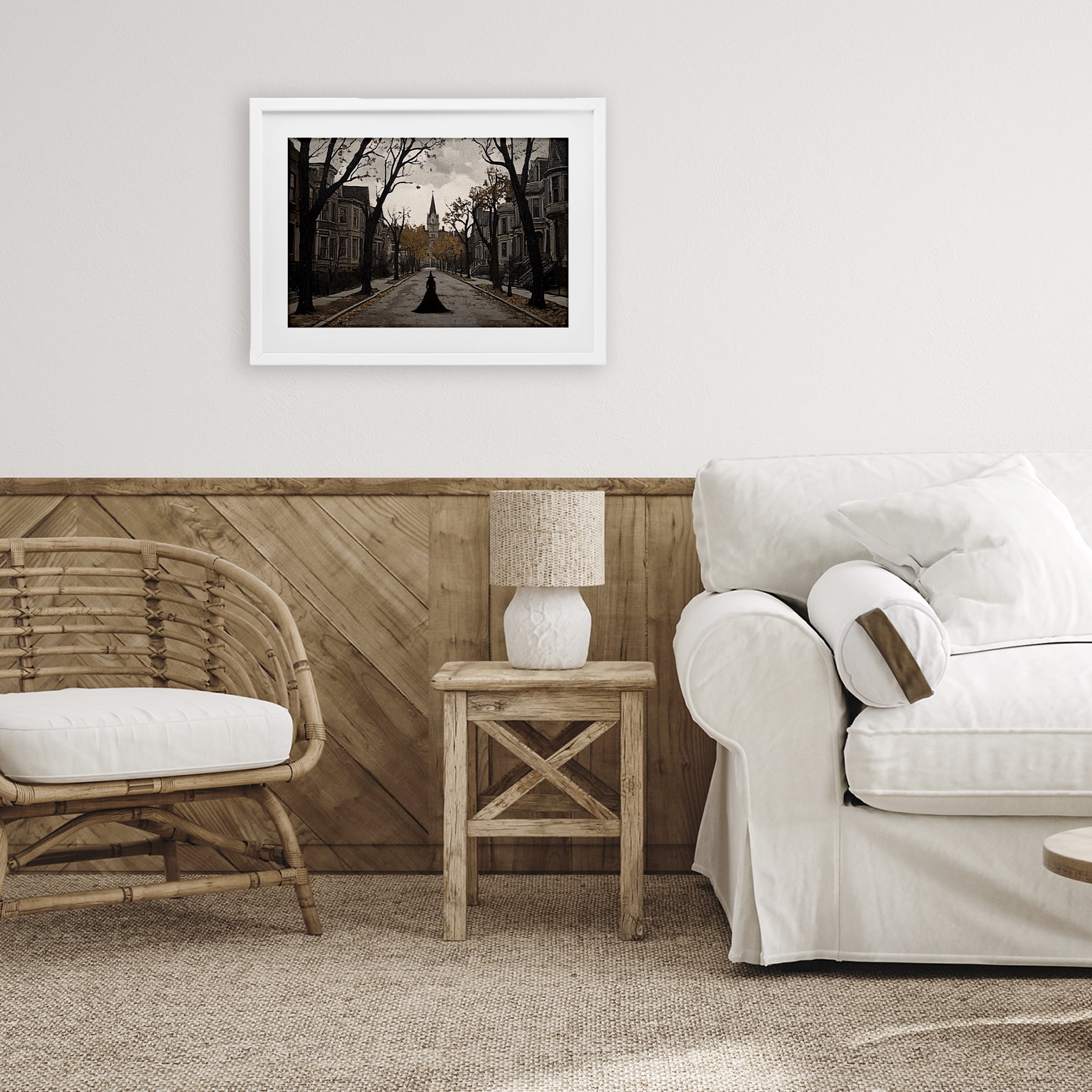 Stupell Industries Witch Strolling Town Streets White Framed Print Under Glass, design by Jacky Ngan