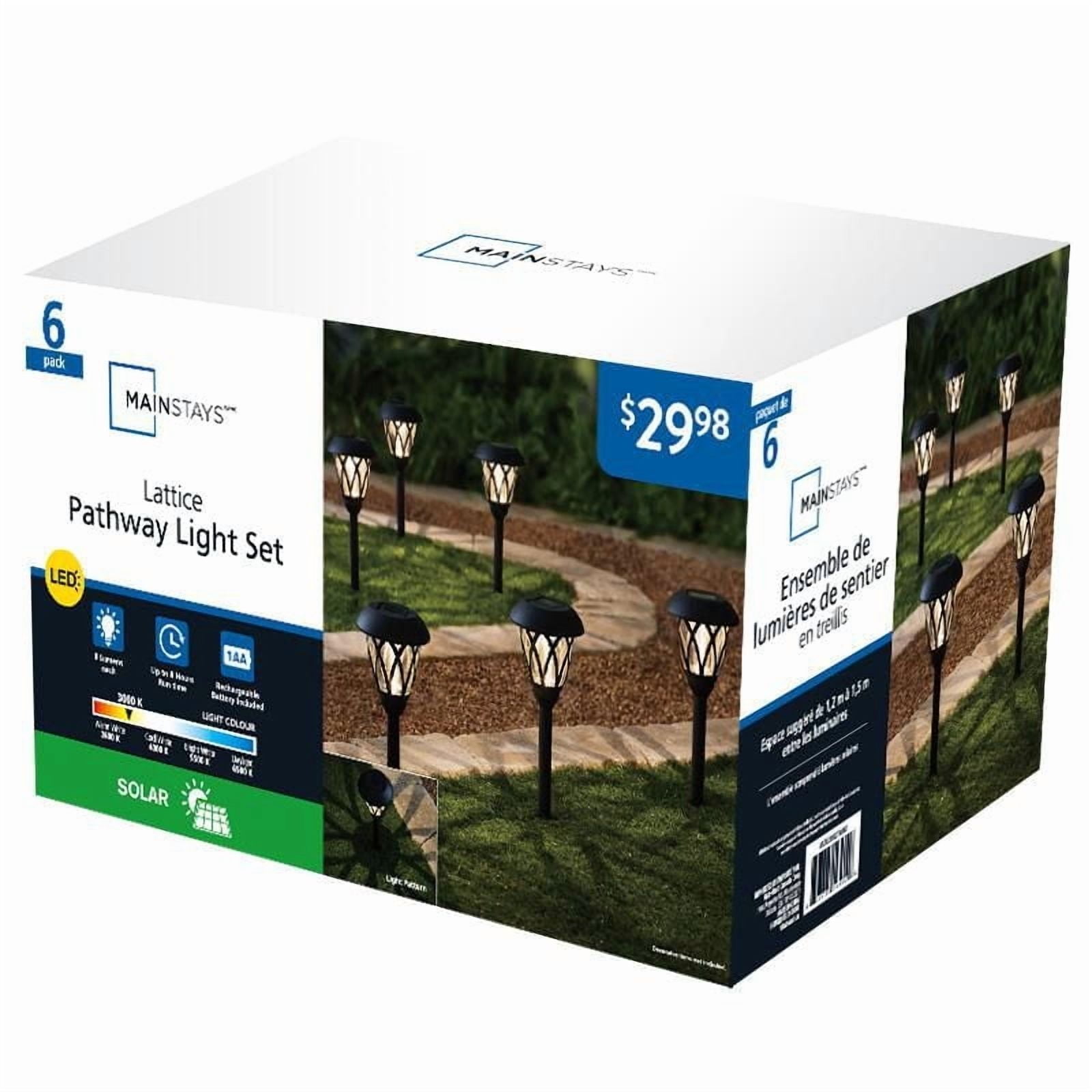 Mainstays 8 Lumen Solar Outdoor Lattice Pathway Lights, Black (6-Pack)