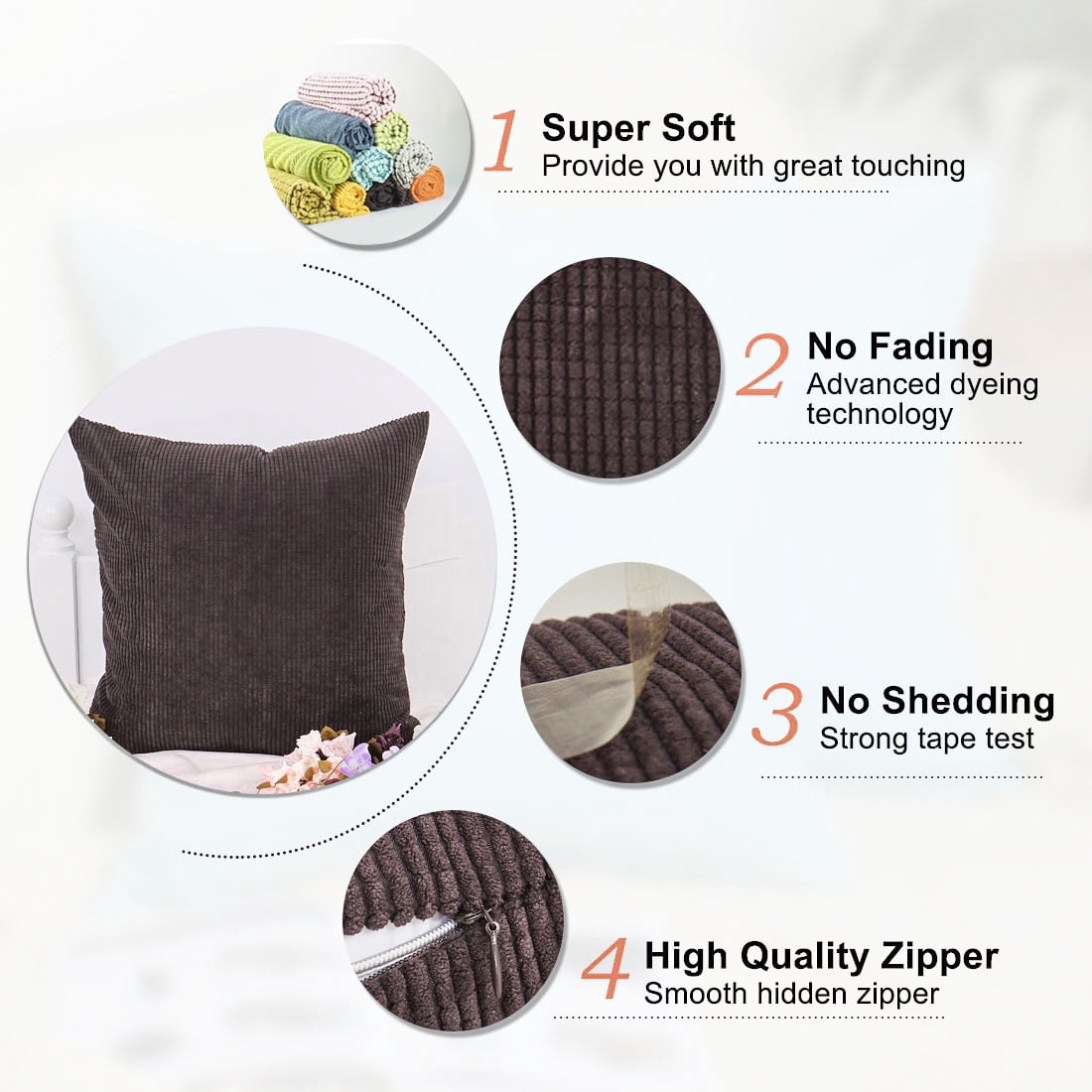 Unique Bargains Corduroy Texture Decorative Throw Pillow Cover Dark Brown 18" x 18"