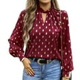 thumbnail image 2 of Baozhu Women's Polka Dot Printed Ruffled Mock Neck Puff Long Sleeve Casual Blouse Top S-XL, 2 of 6