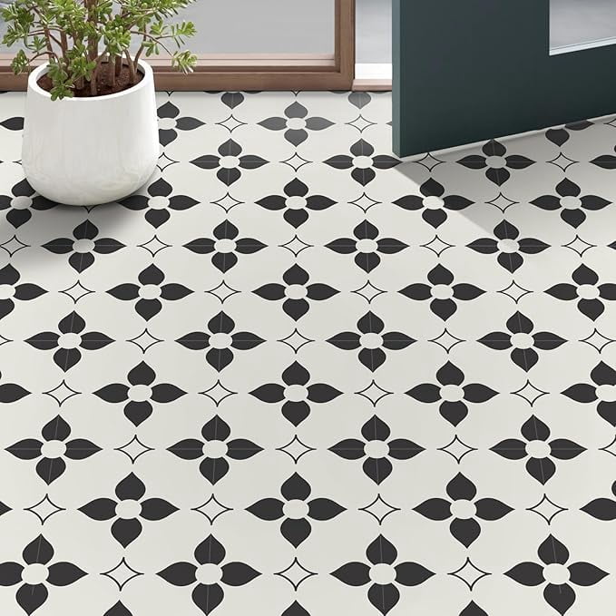 MORCART Peel and Stick Floor Tile Star Waterproof Vinyl Flooring DIY Flooring for Bathroom, Kitchen, Fireplace, Pet House, Stairs, Bedrooms, Wall, Store(20PCS,7.87" x 7.87",Black+white)