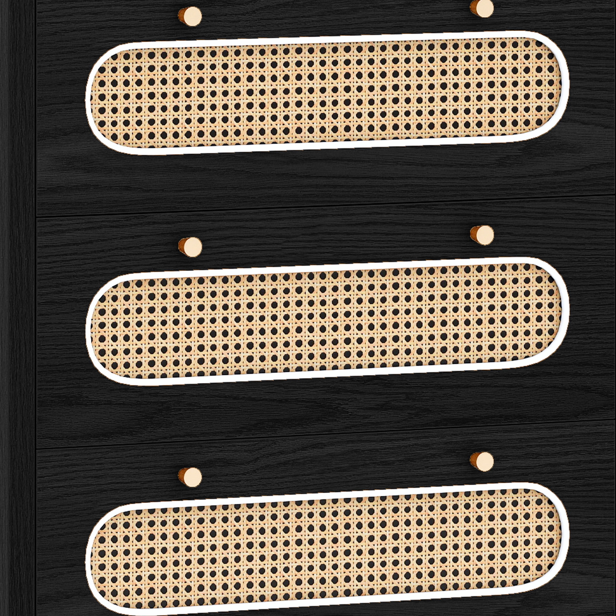 Uforic 47" 5 Drawer Tall Rattan Vertical Dresser with Metal Handles, Chest of Drawers for Bedroom, Living Room, Black Oak