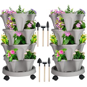 Gamexcel 4-Tier Stackable Vertical Garden Planter, Gray, Set of 2