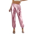 thumbnail image 4 of LEKWK Girls Joggers Metallic Shiny Satin Jogger Pants Elastic Waist Tapered Leg Performance Dance Comfortable Casual Professional Dance Trousers, 4 of 5