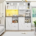 thumbnail image 4 of HAUXITIO 71"H Farmhouse Kitchen Pantry with LED Lights & Power Outlet,Tall Storage Cabinet with Microwave Shelf & Adjustable Shelves for Dining & Living Room，White, 4 of 7