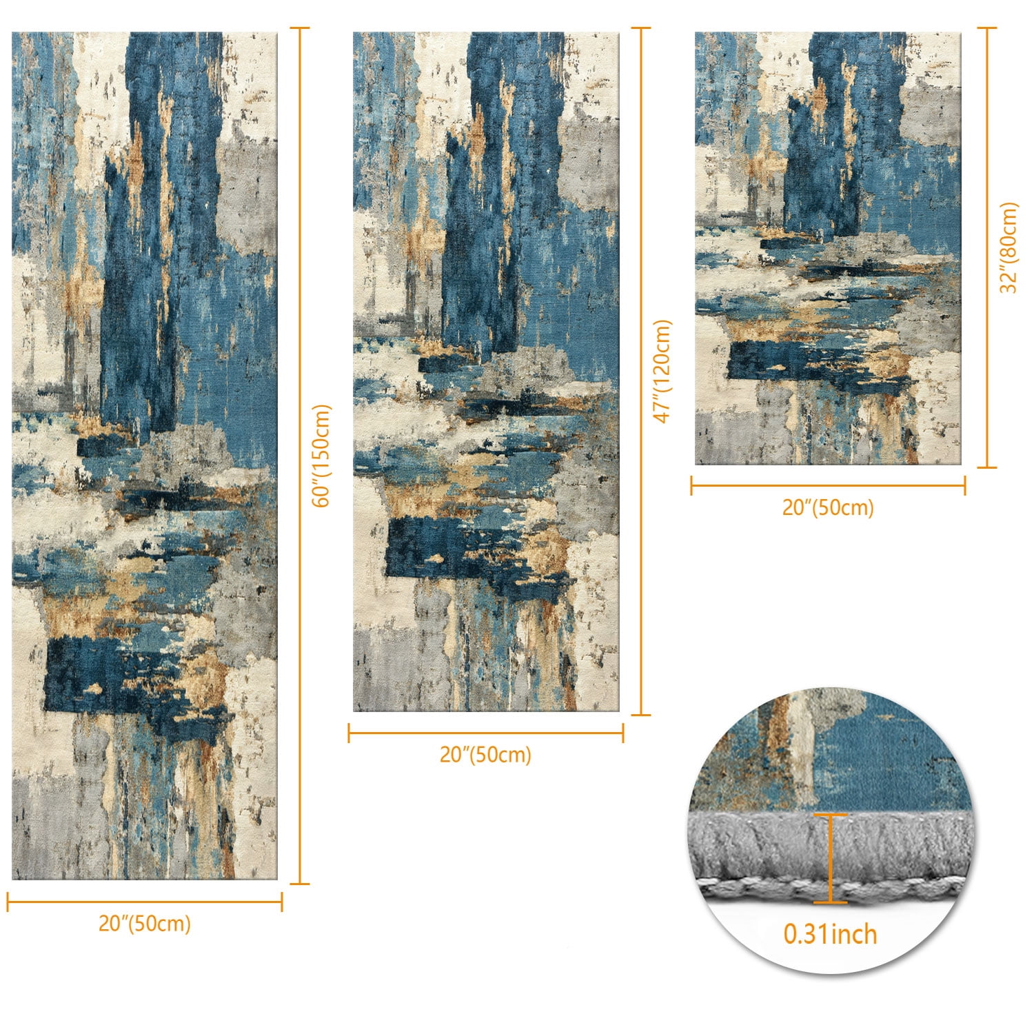 3 Piece Kitchen Rug Set, Non-Slip And Washable, Abstract Pattern Kitchen Hallway Rug, Soft And Comfortable, Suitable For Sinks, Floors, Entrances, Hallways and Bathrooms
