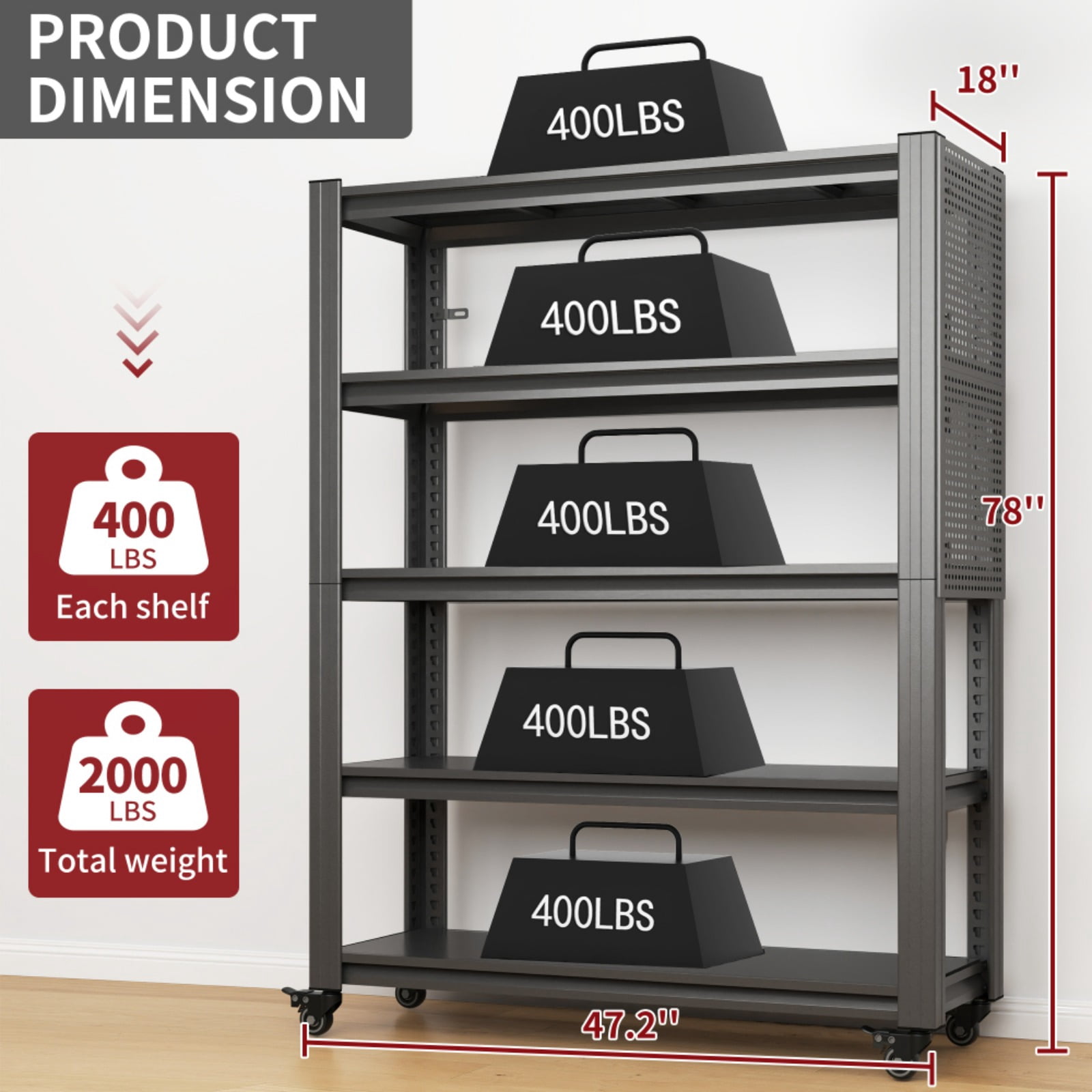 Metal Shelves for Storage Garage Shelving 2000LBS Heavy Duty Storage Shelves Adjustable Garage Shelf Industrial Shelving Unit Storage Utility Rack