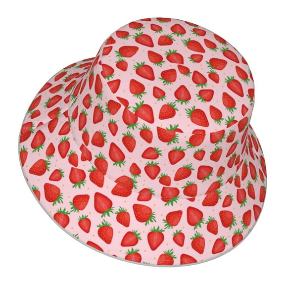 Daiia Strawberries Pattern Bucket Hat - Trendy Cotton Sun Hat for Beach, Golf, Fishing - Fun Outdoor Vacation Boonie for Men and Women