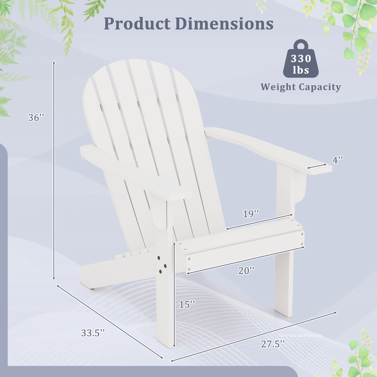 Gymax 2PCS Patio Adirondack Chair w/ Inclined Seat High Backrest & Wide Armrests White