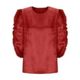 thumbnail image 6 of GaThRRgYP Short Sleeve Sheer Blouse - Women's Summer Tops,Women's Fashionable Solid Color Round Neck Asymmetrical Ruffle Sleeve Long Sleeved Top Red L, 6 of 7