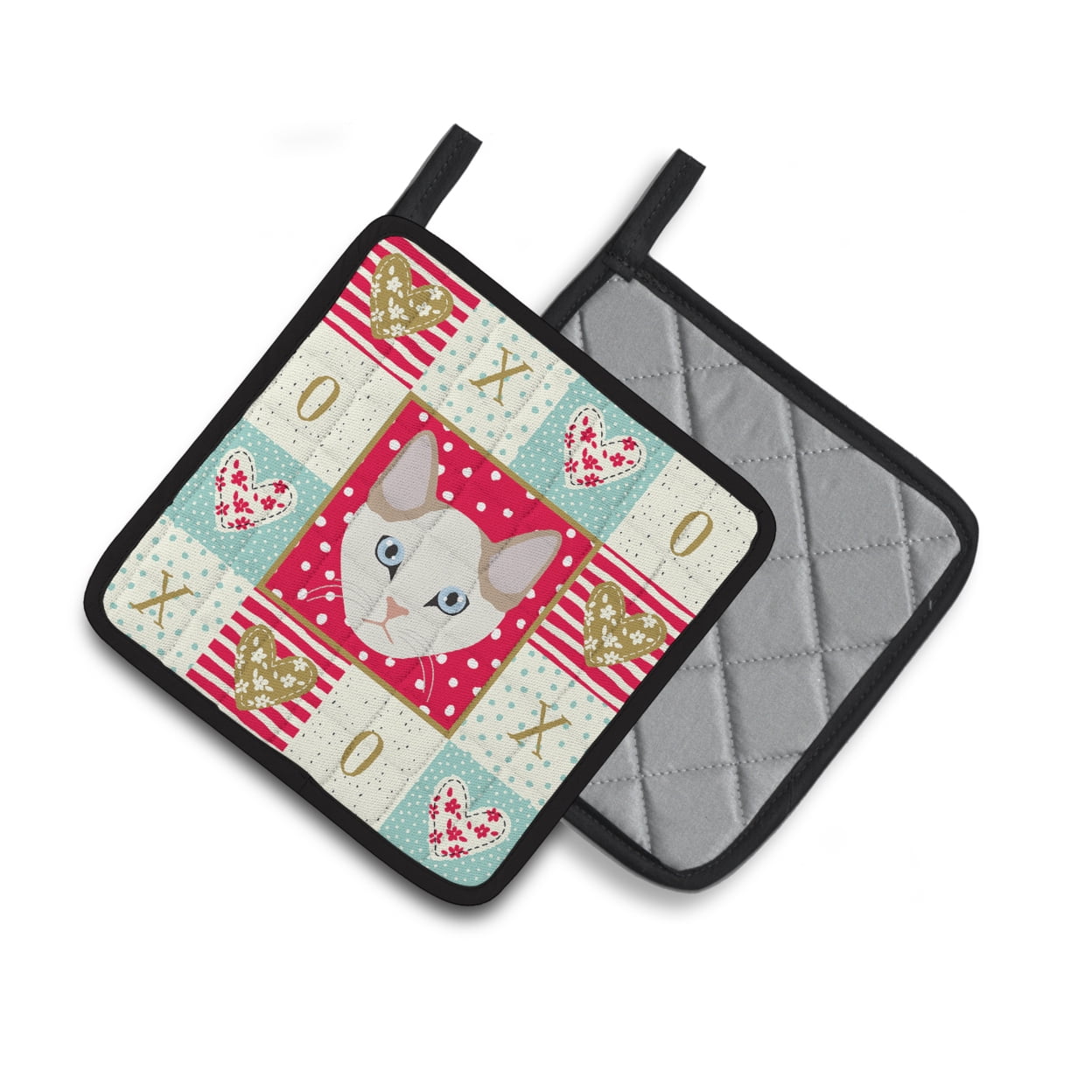 Korean Bobtail Cat Love Pair of Pot Holders