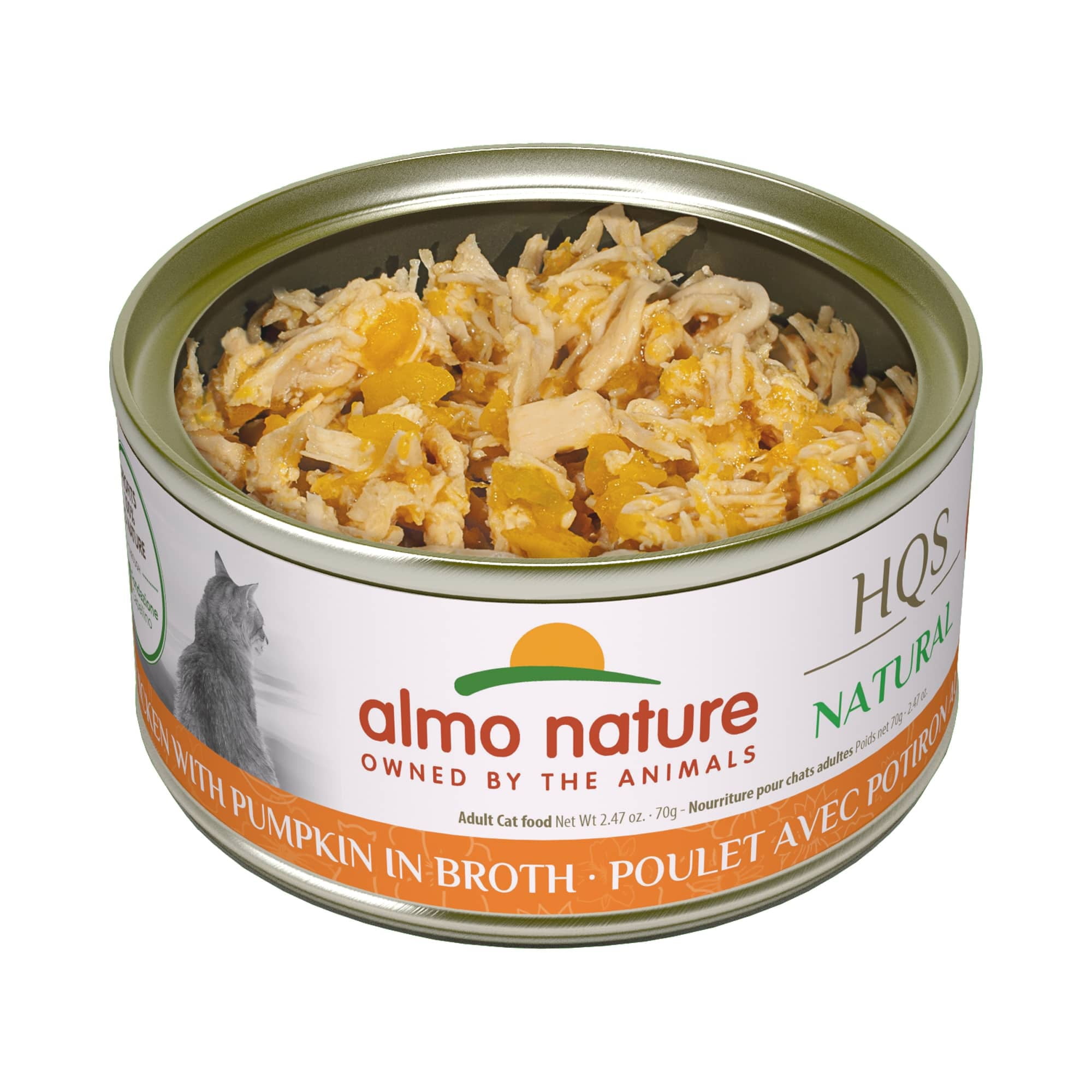 Almo Nature: HQS Natural Cat 24 Pack: Chicken With Pumpkin In Broth - 2.47oz Cans, Supplemental Adult Cat Can Wet Food, Limited Ingredient, Grain Free