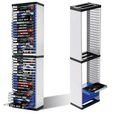 Yuehuam Video Game Storage Stand Tower for PS5/ PS4/ PS3/ Xbox Series S, Universal Game Disc Holder Vertical Stand Organizer Tower