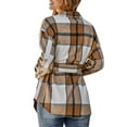 thumbnail image 7 of SAYOO Women’s Autumn Mid-Length Coat, Plaid Print Long Sleeve Lapel Button Closure Loose Cardigan with Belt, 7 of 7