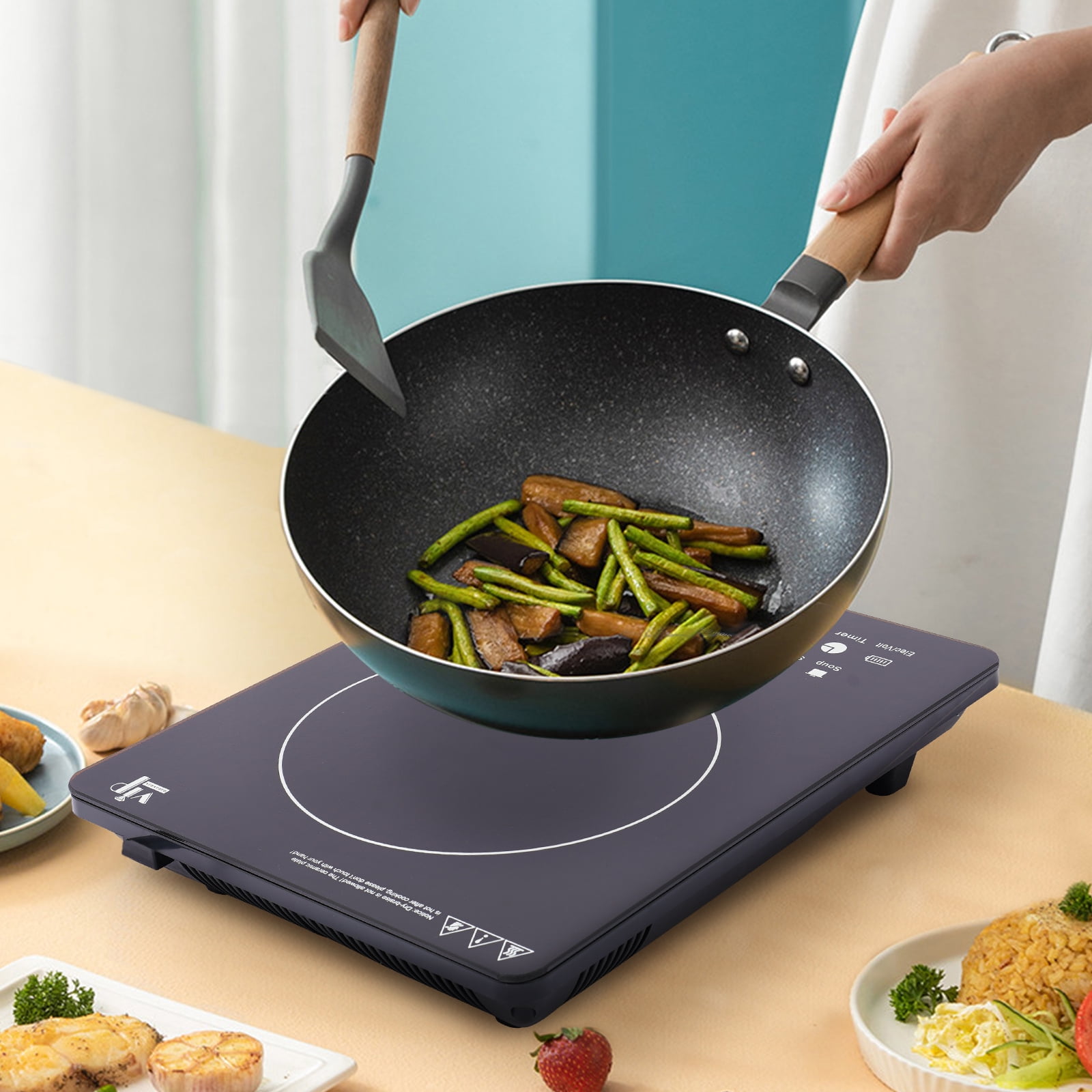 750W Electric Induction Cooktop with 8 Power Levels, 180-Minute Timer, Touch Control, and Safety Features for Home and Outdoor Cooking, 110V, Black