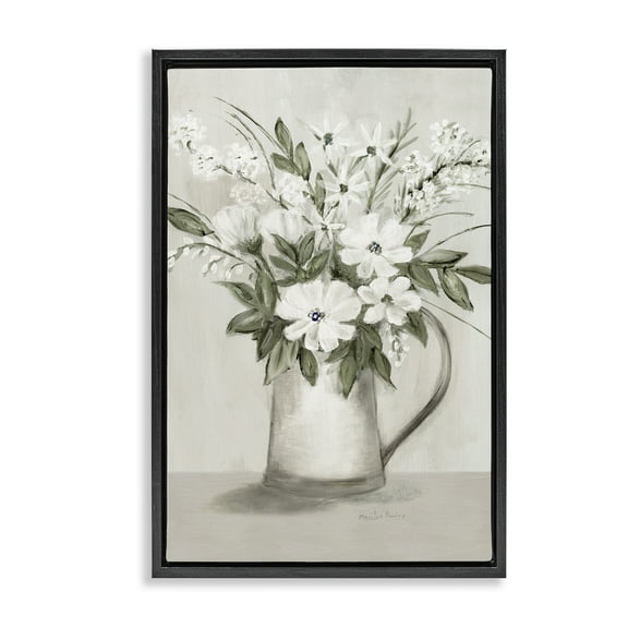 Stupell Industries Country Pitcher Bouquet Plants & Flowers Painting Black Floater Framed Canvas Art Print Wall Art, 17 x 25