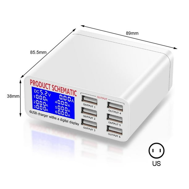 Estación De Carga Inteligente Usb De 6 Puertos, Carga Rápida, Cargador Multi Usb, Puerto Tipo C Con Pantalla Lcd Para Iphone, Xiaomi, Huawei, Tableta Scienceny EL010273-00