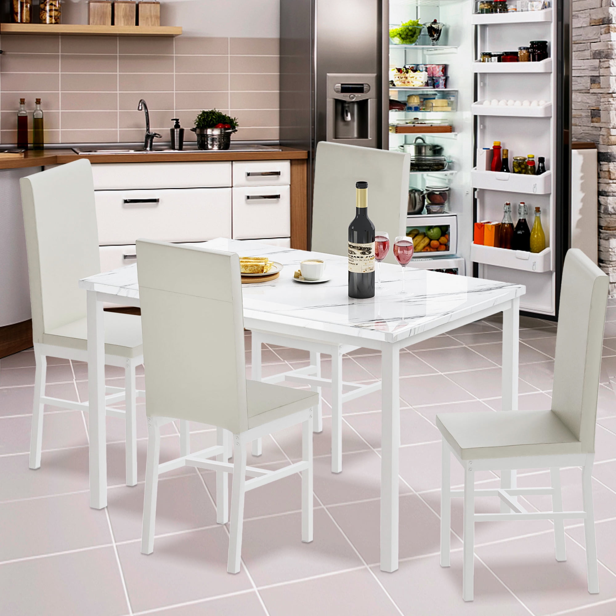 5Piece Dining Table Set for 4, Kitchen Table Set with Chairs, Marble