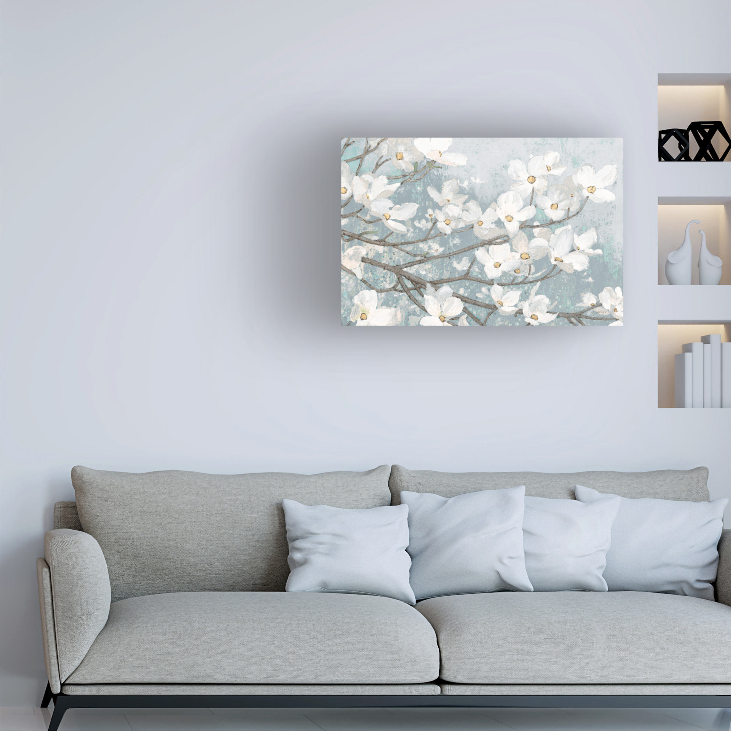 Trademark Fine Art 'Dogwood Blossoms II Blue Gray Crop' Canvas Art by James Wiens