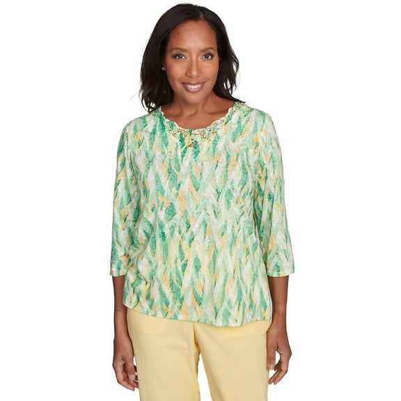 Alfred Dunner Womens Bright Textured Strokes Embellished Top