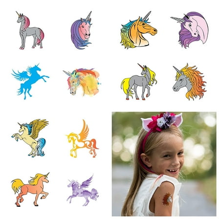 12 Unicorn Temporary Tattoos for Girls Best for Unicorn Party Supplies Party Favors and Unicorn Birthdays Beautiful Metallic Unicorn and Pegasus Tattoos (The Best Tattoo For Girl)