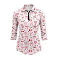 thumbnail image 2 of Uorisanigo Love Cherries Womens 3/4 Sleeve Golf Shirts Fashionable Relaxed Quick Dry Athletic Polo Shirts Comfortable Polyester Spandex Fabric Tennis Tops with Zipper Size L, 2 of 7