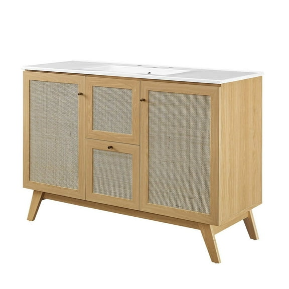 Single Sink Vanity Cabinet, White Oak, Wood, Hotel Bedroom Bathroom, Modern Contemporary HB36312