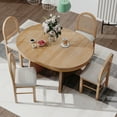 thumbnail image 2 of 5-Piece Extendable Dining Table Set for 4 People, Solid Wood Kitchen Table Set with 4 Upholstered Chairs and Rattan Backrests for Dining Room and Kitchen, Natural, 2 of 7