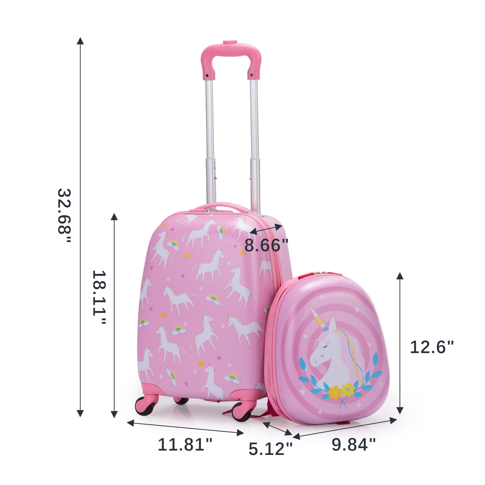 VLIVE 2-Piece Kids Luggage Set 12 in. Backpack and 16 in. Spinner Case for School Travel Unicorn, Pink