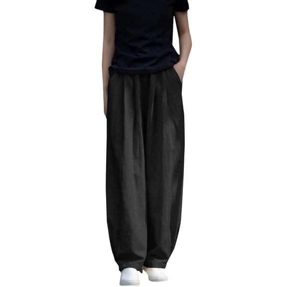 Seductiva Women Flowy Pants Women's Cotton and Linen Women's Spring and Autumn Linen Literary Loose and Versatile Casual Sports Long Pants Beach Pants Loose Fit