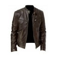 thumbnail image 3 of Frontwalk Men Outwear Stand Up Neck Coat Long Sleeve Jacket Sport Casual Overcoats PU Leather Brown M, 3 of 4