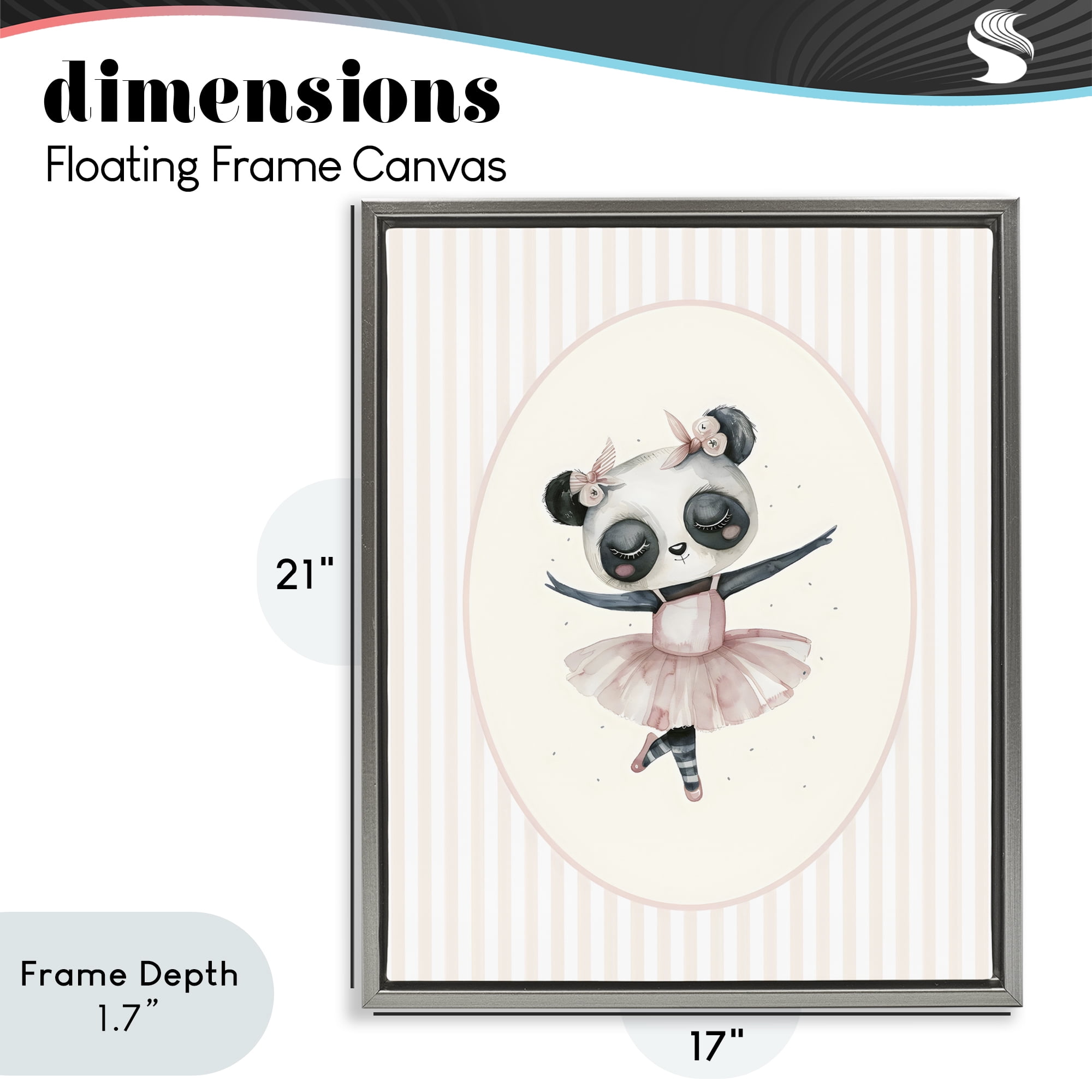 Stupell Industries Nursery Ballerina Panda Striped Gray Framed Floater Canvas Wall Art, design by LSR Design Studio